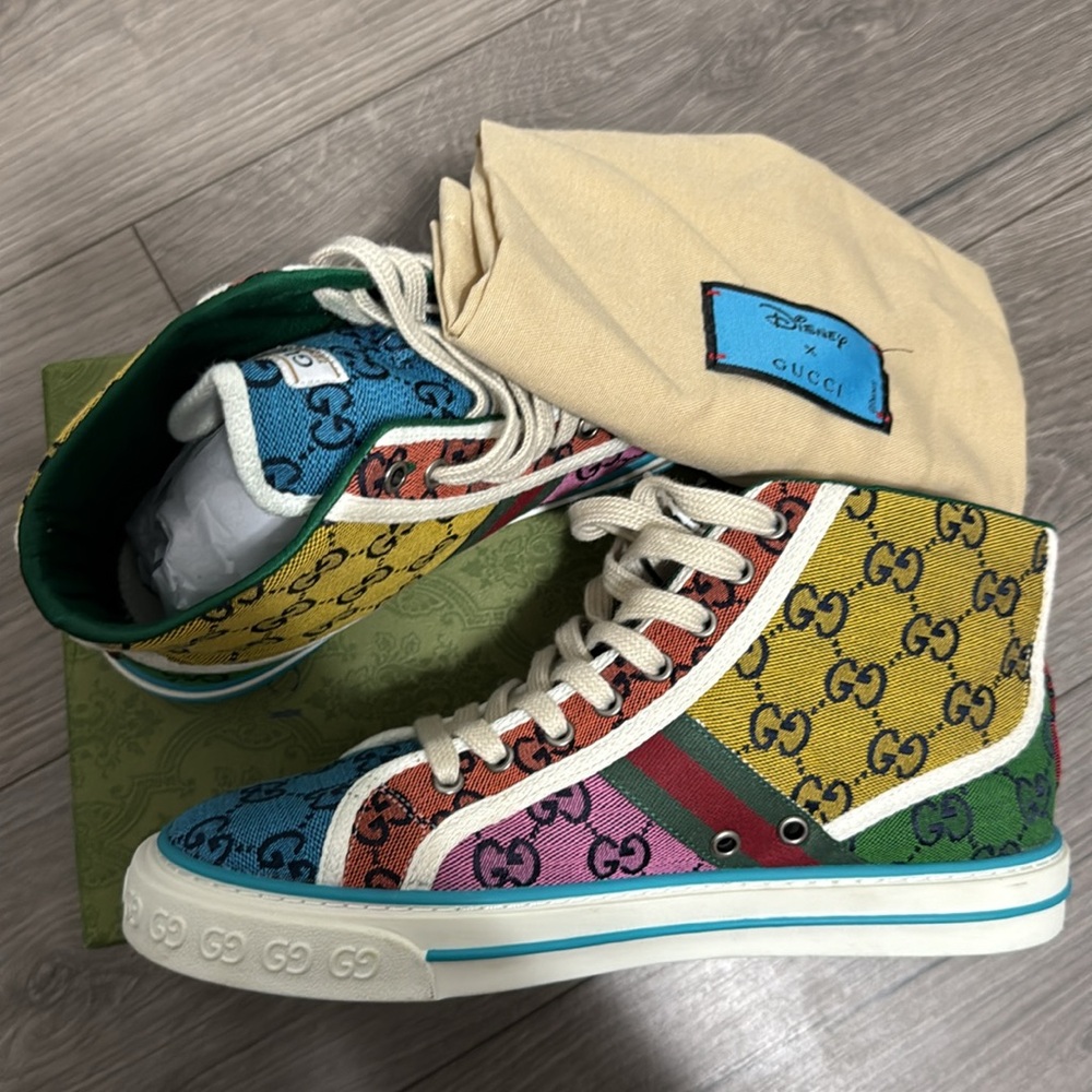 GUCCI Tennis 1977 Multi Color GG Canvas High Tops Size 42 (fits like a 40-40.5)